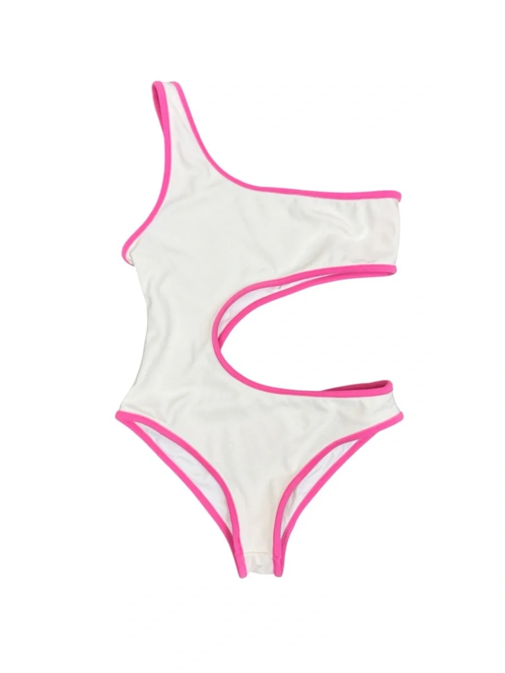 Frankie’s Bikinis Cash Terry one piece swimsuit White Pink sz Small